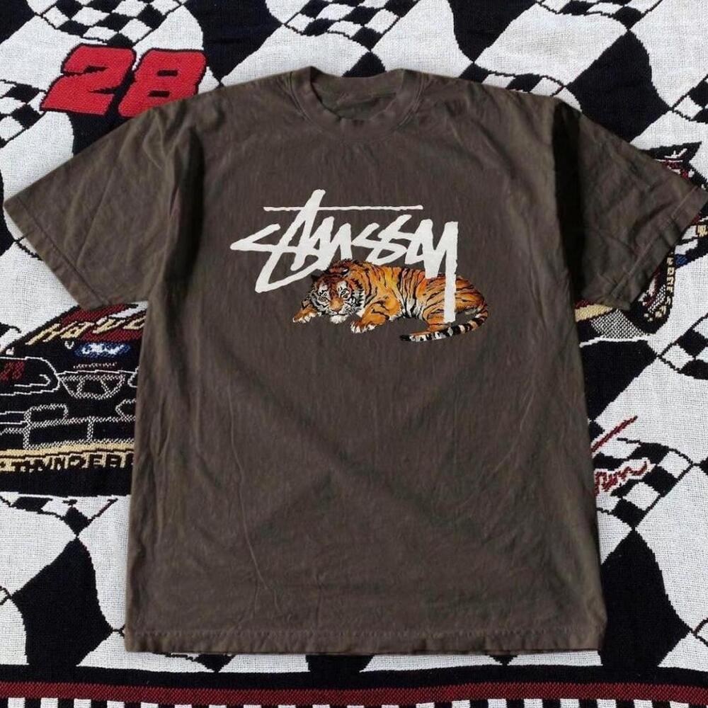 Gildan Men Brown T-Shirt, Stussy Brown Tiger Tee